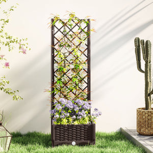 Raised Garden Bed with Trellis, Plastic Outdoor Planter Box with Drainage Holes and Drain Plugs, Raised Flower Bed for Patio, Backyard, Balcony, 16" x 16" x 48"