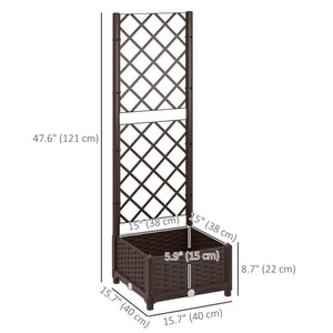 Raised Garden Bed with Trellis, Plastic Outdoor Planter Box with Drainage Holes and Drain Plugs, Raised Flower Bed for Patio, Backyard, Balcony, 16" x 16" x 48"