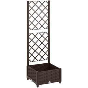 Raised Garden Bed with Trellis, Plastic Outdoor Planter Box with Drainage Holes and Drain Plugs, Raised Flower Bed for Patio, Backyard, Balcony, 16" x 16" x 48"