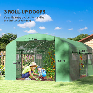 4 x 3 x 2m Polytunnel Greenhouse with 3 Roll-up Doors and Mesh Windows, Walk-in Garden Tunnel Warm House Tent with UV-resistant PE Cover and Galvanised Steel Frame, Green