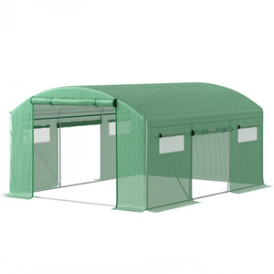4 x 3 x 2m Polytunnel Greenhouse with 3 Roll-up Doors and Mesh Windows, Walk-in Garden Tunnel Warm House Tent with UV-resistant PE Cover and Galvanised Steel Frame, Green