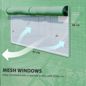 4 x 3 x 2m Polytunnel Greenhouse with 3 Roll-up Doors and Mesh Windows, Walk-in Garden Tunnel Warm House Tent with UV-resistant PE Cover and Galvanised Steel Frame, Green
