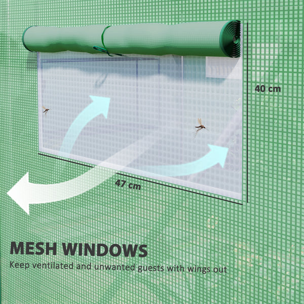 4 x 3 x 2m Polytunnel Greenhouse with 3 Roll-up Doors and Mesh Windows, Walk-in Garden Tunnel Warm House Tent with UV-resistant PE Cover and Galvanised Steel Frame, Green