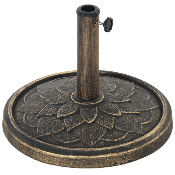 12kg Resin Garden Parasol Base, Round Umbrella Base, Heavy Duty Sun Umbrella Base for 32, 38, 48 mm Umbrella Poles for Deck Poolside, Bronze Tone