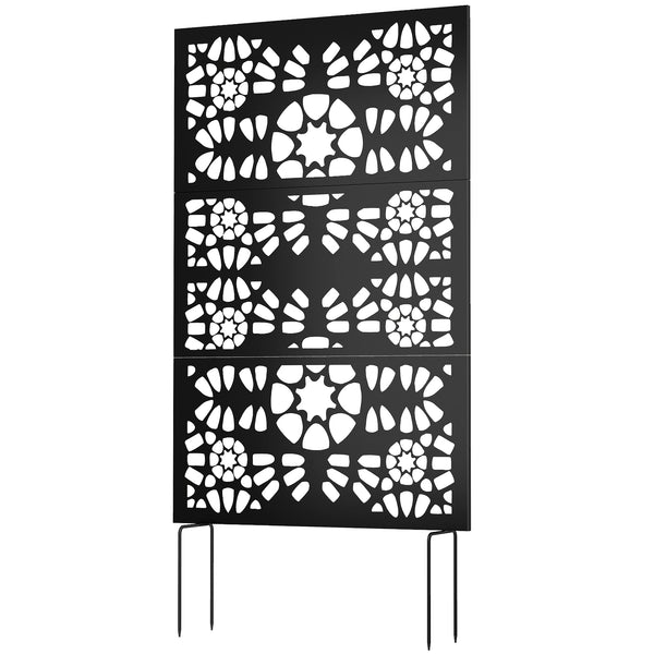 Metal Outdoor Privacy Screen, 72" x 38" Freestanding Outdoor Divider, Wall-Mounted Decorative Panel with Symmetrical Pattern Cut-out Design for Garden Patio, Black