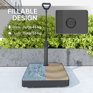 Garden Parasol Base with Adjustable Wheels and Handle, Garden Sun Umbrella Base Parasol Stand, Filled Up to 55kg with Stand, 45kg with Water for 35, 38, 48 mm Poles, Black