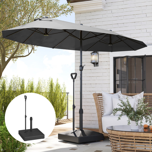 Garden Parasol Base with Adjustable Wheels and Handle, Garden Sun Umbrella Base Parasol Stand, Filled Up to 55kg with Stand, 45kg with Water for 35, 38, 48 mm Poles, Black