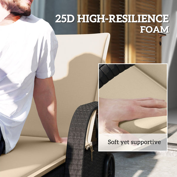 Outdoor Lounge Chair Cushion Set of 2, UPF50+ 200gsm Fabric and 25D High-Density Foam, Foldable Patio Chaise Lounge Cushion Set, Fade Resistant for Lawn Pool, 76" x 23", Beige