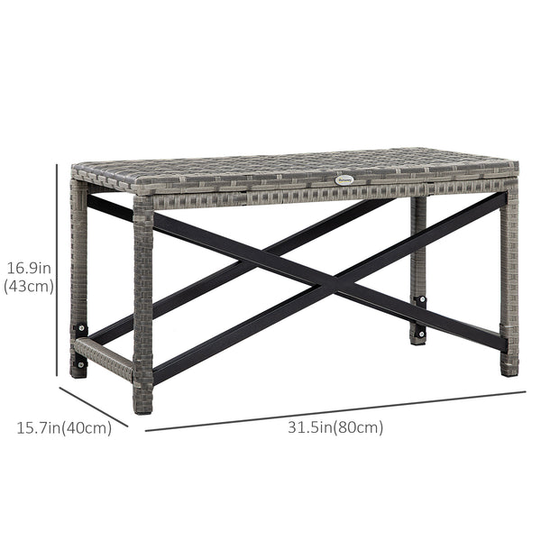 Patio Wicker End Table, Outdoor PE Rattan Side Table, with Plastic Board Under the Full Woven Table Top for Patio, Garden, Balcony, Mixed Gray
