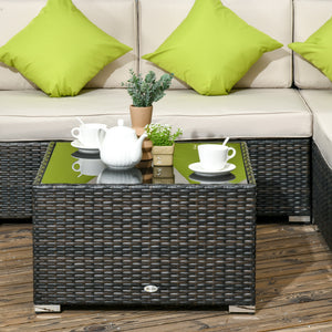 8 Pieces PE Rattan Corner Sofa Set, Outdoor Garden Furniture Set, Patio Wicker Sofa Seater w/ Cushion, Washable Cushion Cover & Tempered Glass Table, Brown