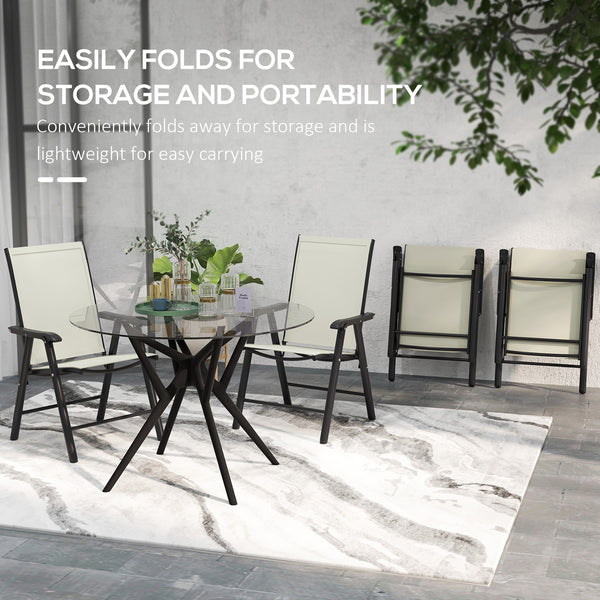 4-Piece Folding Dining Chair Set for Relaxing on Patio, Balcony, or Garden, Comfortable Outdoor Furniture with Armrests, Beige