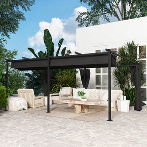 10' x 20' Retractable Pergola Canopy with Sidewalls, Metal Outdoor Gazebo UPF30+ Sun Shade Shelter for Garden, Porch, Patio, Deck, Dark Grey