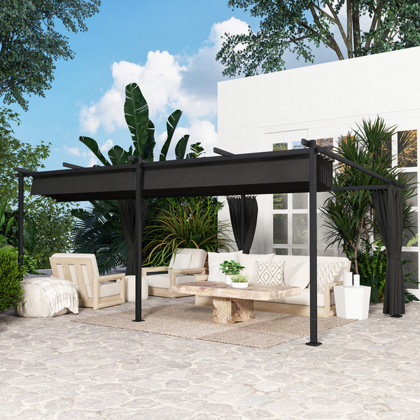 10' x 20' Retractable Pergola Canopy with Sidewalls, Metal Outdoor Gazebo UPF30+ Sun Shade Shelter for Garden, Porch, Patio, Deck, Dark Grey