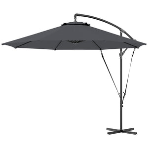 9.5FT Cantilever Patio Umbrella with Wind Strap, Cover, Round Offset Hanging Umbrella with 360°Rotation, Crank and Cross Base for Garden, Deck, Yard and Pool, UPF50+, Grey