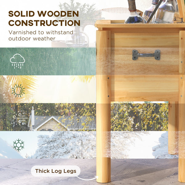 Outsunny Wooden Patio Cooler, 54Qt. Outdoor Beverage Cooler with Bottle Opener and 3 Handles for Backyard, Deck, Poolside Party, Natural