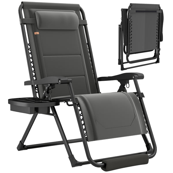 Zero Gravity Lounger Chair, Padded Folding Reclining Patio Chair with Cup Holder, Detachable Headrest, Extra Wide Seat, 400 LBS Capacity for Pool, Camping, Dark Grey