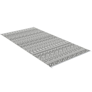 Portable Outdoor Rug with Carry Bag, 9' x 18' Reversible Mat, Waterproof Plastic Straw RV Rug for Backyard, Deck, Picnic, Beach, Camping, Grey and Cream White Boho