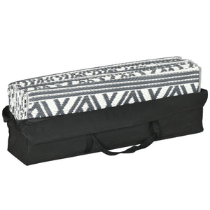 Portable Outdoor Rug with Carry Bag, 9' x 18' Reversible Mat, Waterproof Plastic Straw RV Rug for Backyard, Deck, Picnic, Beach, Camping, Grey and Cream White Boho