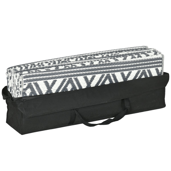 Portable Outdoor Rug with Carry Bag, 9' x 18' Reversible Mat, Waterproof Plastic Straw RV Rug for Backyard, Deck, Picnic, Beach, Camping, Grey and Cream White Boho