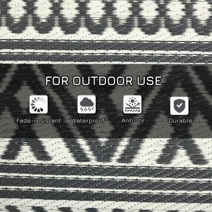 Portable Outdoor Rug with Carry Bag, 9' x 18' Reversible Mat, Waterproof Plastic Straw RV Rug for Backyard, Deck, Picnic, Beach, Camping, Grey and Cream White Boho