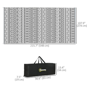 Portable Outdoor Rug with Carry Bag, 9' x 18' Reversible Mat, Waterproof Plastic Straw RV Rug for Backyard, Deck, Picnic, Beach, Camping, Grey and Cream White Boho