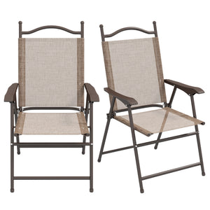 Outdoor Dining Chairs Set of 2, Folding Outdoor Patio Chairs with Armrests, Mesh Seat, High Backrest, All Weather for Backyard, Balcony, Porch, Poolside, Deck, Brown