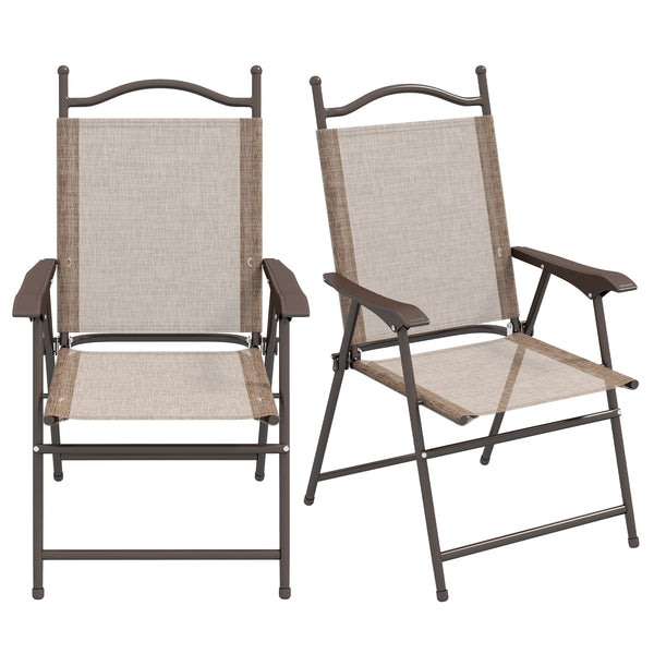 Outdoor Dining Chairs Set of 2, Folding Outdoor Patio Chairs with Armrests, Mesh Seat, High Backrest, All Weather for Backyard, Balcony, Porch, Poolside, Deck, Brown