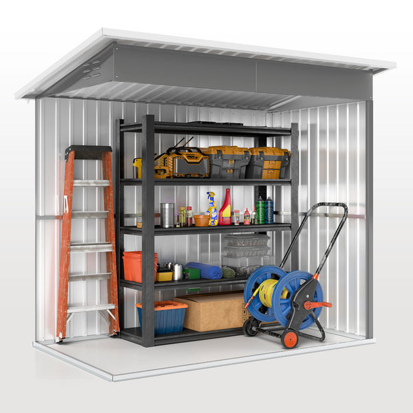 7' x 4' Outdoor Storage Shed, Galvanised Steel Garden Shed with Window, Lockable Wide Door and Air Vents for Outdoor Patio, Dark Grey