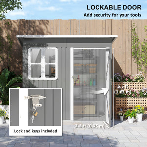 7' x 4' Outdoor Storage Shed, Galvanised Steel Garden Shed with Window, Lockable Wide Door and Air Vents for Outdoor Patio, Dark Grey
