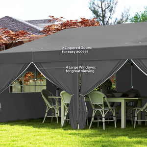 10' x 20' Pop Up Canopy with 6 Walls, Outdoor Easy Up Canopy Party Tent with Steel Frame, Drainage Holes, Instant Garden Shade Shelter with Carrying Bag, Black