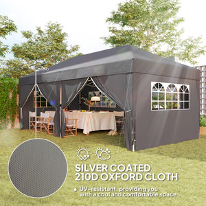 10' x 20' Pop Up Canopy with 6 Walls, Outdoor Easy Up Canopy Party Tent with Steel Frame, Drainage Holes, Instant Garden Shade Shelter with Carrying Bag, Black