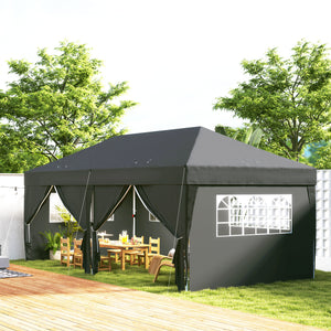 10' x 20' Pop Up Canopy with 6 Walls, Outdoor Easy Up Canopy Party Tent with Steel Frame, Drainage Holes, Instant Garden Shade Shelter with Carrying Bag, Black