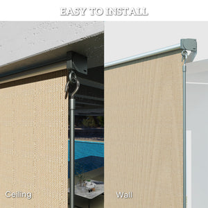 8'W x 6'H Roller Shades, Outdoor Blinds Cordless Roll Up Shade for Porch Balcony Gazebo, Beige