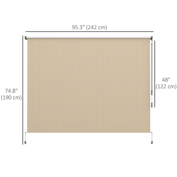 8'W x 6'H Roller Shades, Outdoor Blinds Cordless Roll Up Shade for Porch Balcony Gazebo, Beige