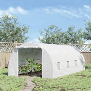 Outsunny 20' x 10' x 7' Walk-In Tunnel Greenhouse with Zippered Door & 8 Mesh Windows, Large Garden Green House Kit, Galvanized Steel Frame, White