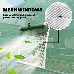 10' x 13' Walk-in Polytunnel Greenhouse with Hinged Door and 8 Roll Up Mesh Windows, Garden Tunnel Warm House Tent with UV-resistant PE Cover, Galvanised Steel Frame, Green