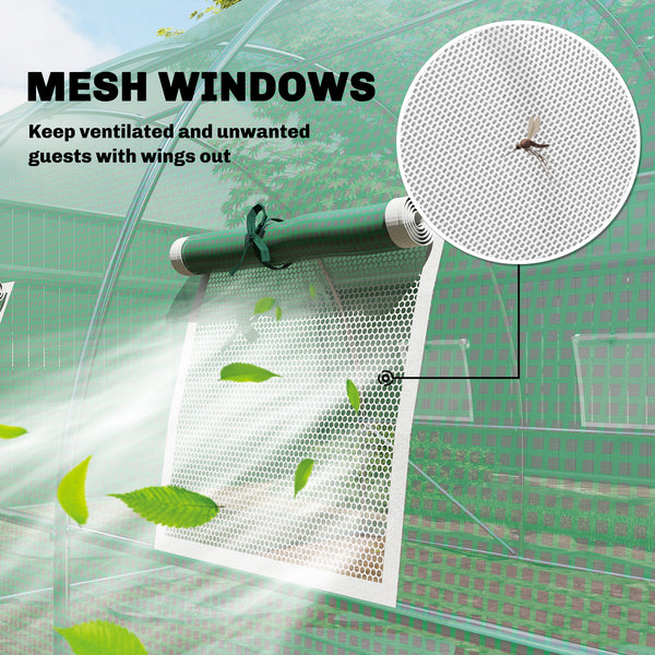 10' x 13' Walk-in Polytunnel Greenhouse with Hinged Door and 8 Roll Up Mesh Windows, Garden Tunnel Warm House Tent with UV-resistant PE Cover, Galvanised Steel Frame, Green