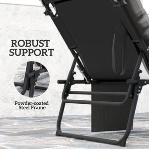 Folding Chaise Lounge Chair with Cushion and Adjustable Sun Shade, 4-Position Adjustable Outdoor Lounge Chair with Headrest, Sun Lounger with Cushion for Porch, Dark Grey