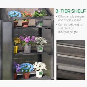 Wooden Cold Frame Polycarbonate Greenhouse with Openable Top Cover and Double Door, Grow House for Flower, Vegetable and Plants, 70 x 50 x 120cm, Grey