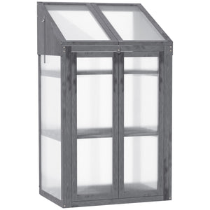 Wooden Cold Frame Polycarbonate Greenhouse with Openable Top Cover and Double Door, Grow House for Flower, Vegetable and Plants, 70 x 50 x 120cm, Grey