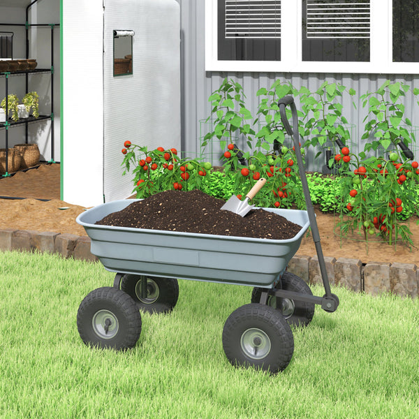 Steel Garden Cart with Handle and 10" Pneumatic Tires, Utility Wagon Cart for Garden, Patio, Lawn, 551 lbs Capacity, Grey