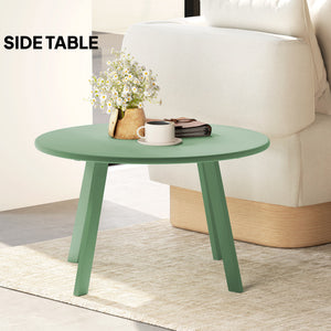 36" Patio Coffee Table, Round Outdoor Side Table with Weather Resistant Metal Frame and Non-Slip Foot Pads for Garden, Balcony, Backyard, Living Room, Green