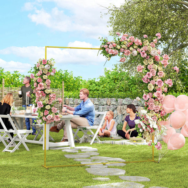6.6 FT Wedding Arch Backdrop Stand, Square Wedding Arch with U-shaped Stakes, Gold Metal Backdrop Stand for Birthday Parties, Bridal Showers, Graduation, Ceremony