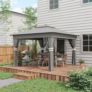 3 x 3(m) Pop Up Gazebo with Sides, 20 Solar-Powered LED Lights, Netting, Roller Bag, 4 Weight Bags, Marquee Party Tent, Height Adjustable Instant Event Shelter, Grey