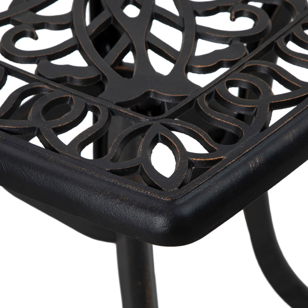 Cast Aluminum Outdoor Side Table, 21" Square Patio End Table with Umbrella Hole, Bistro Table for Garden, Balcony, Poolside, Bronze
