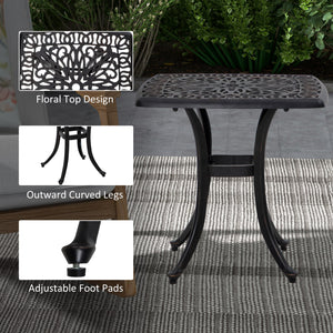 Cast Aluminum Outdoor Side Table, 21" Square Patio End Table with Umbrella Hole, Bistro Table for Garden, Balcony, Poolside, Bronze