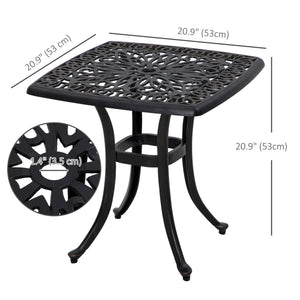 Cast Aluminum Outdoor Side Table, 21" Square Patio End Table with Umbrella Hole, Bistro Table for Garden, Balcony, Poolside, Bronze