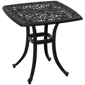Cast Aluminum Outdoor Side Table, 21" Square Patio End Table with Umbrella Hole, Bistro Table for Garden, Balcony, Poolside, Bronze