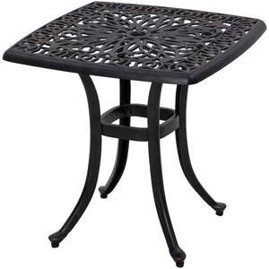 Cast Aluminum Outdoor Side Table, 21" Square Patio End Table with Umbrella Hole, Bistro Table for Garden, Balcony, Poolside, Bronze