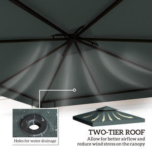 9.8' x 9.8' Square 2-Tier Gazebo Canopy Replacement Top Cover Outdoor Garden Sun Shade, Charcoal Grey